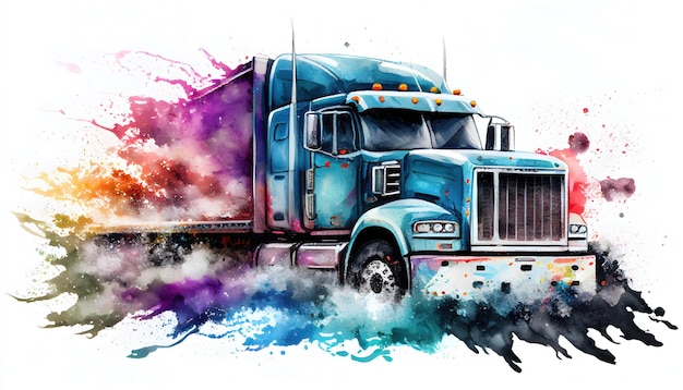 Grote vrachtwagen in kleurspatten door Generative AI