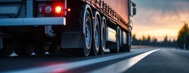 Grote vrachtwagen rijdt over de nachtelijke weg.