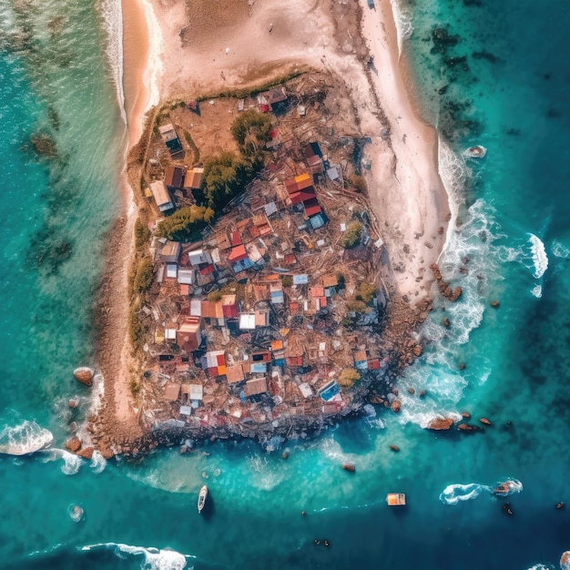 Grote vuilnis domme luchtfoto in de oceaan Verontreiniging van aarde generatieve Ai