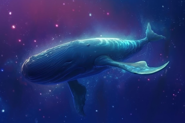 Grote walvis drijvend in nachtsterren Genereer Ai