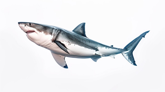 Foto grote witte haai op een witte achtergrond generatief ai