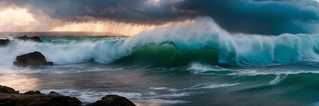 Foto grote zee golven panorama