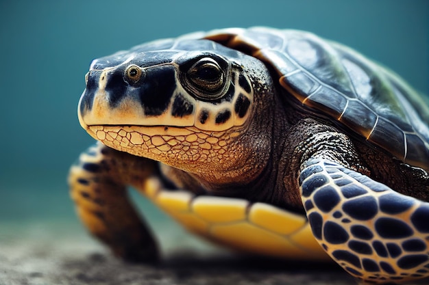 Grote zeeschildpad die op de oceaanbodem zwemt