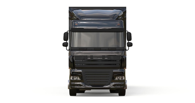 Grote zwarte vrachtwagen met een oplegger. Sjabloon voor het plaatsen van afbeeldingen. 3D-rendering.
