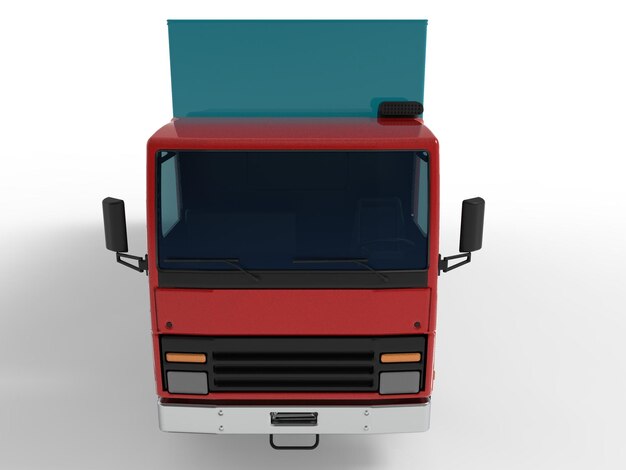 Grote zwarte vrachtwagen met een oplegger Sjabloon voor het plaatsen van grafische 3D-rendering