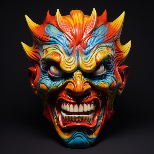Groteske Demon Mask Vibrant 3D-animatie geïnspireerd door Pointneuf Mascarons