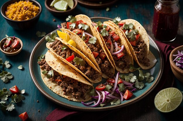 ground beef tacos on a plate top view