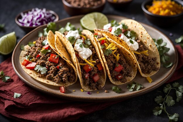 ground beef tacos on a plate top view
