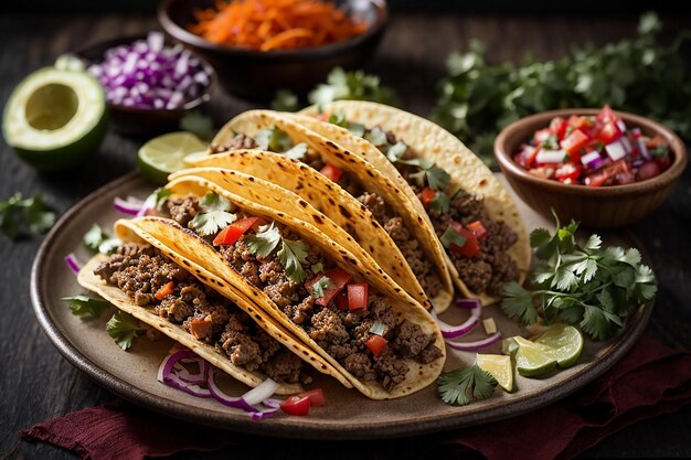 ground beef tacos on a plate top view