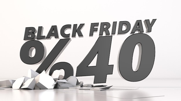 Ground breaking %40 Black friday sale. 3d illustration, suitable for discount and sale themes.