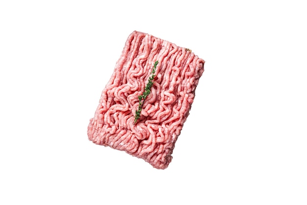 Photo ground chicken or turkey raw meat on wooden board high quality isolate white background