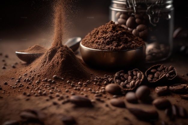 Ground cocoa powder food studio photo Ai generated