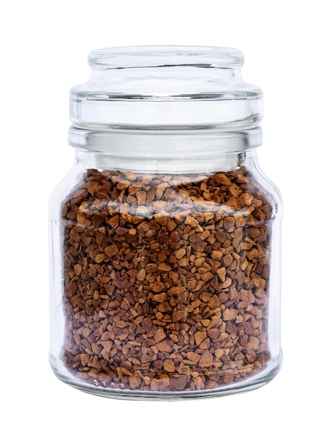 Ground coffee beans in bottle isolated on white background with clipping path