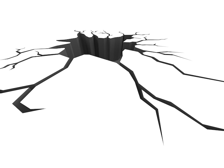 Photo ground crack isolated on white
