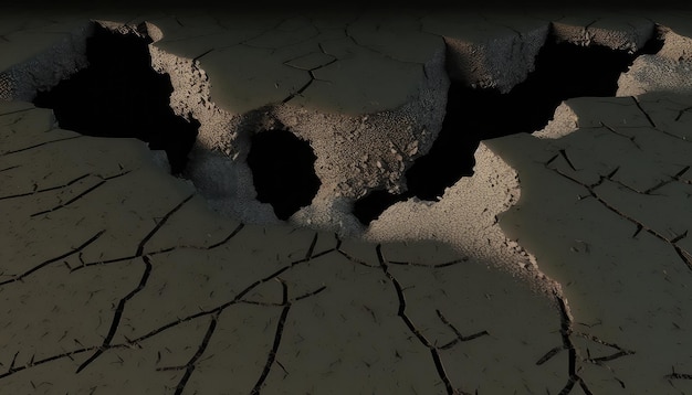 Ground cracks top view earthquake cracking holes ruined land surface crushed texture