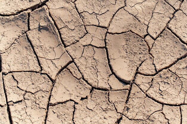 Ground dry cracked in absence of moisture top view background