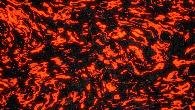 지상 뜨거운 용암 추상적 인 자연 패턴은 화산 폭발 용암의 불꽃 3D 그림을 퇴색