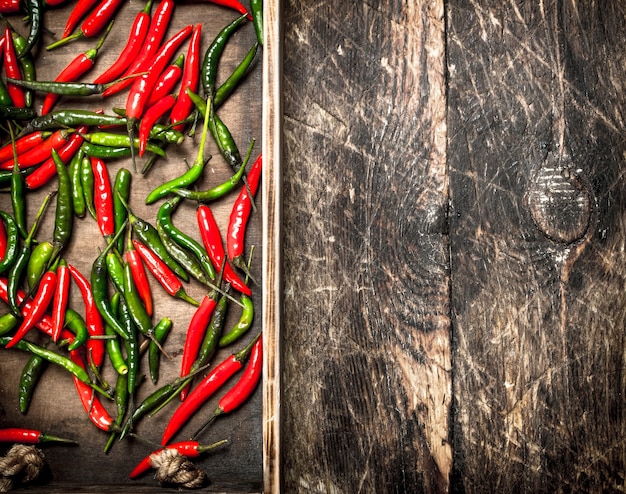 Ground red hot chili pepper on a tray.