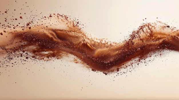 Ground splash coffee powder dust particles in motion isolated on light background Modern illustration