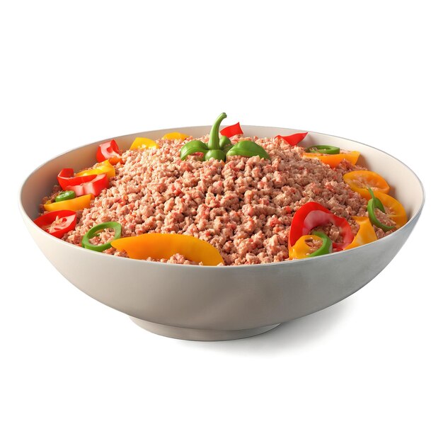 Ground turkey light and lean with bell pepper and onion bits spinning in a healthy