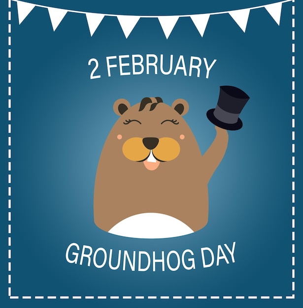 Groundhog day greeting card with cute cartoon animal