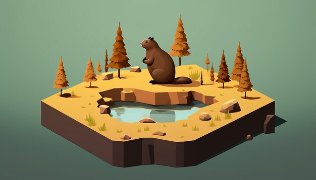 Photo groundhog day minimalist diorama isometric