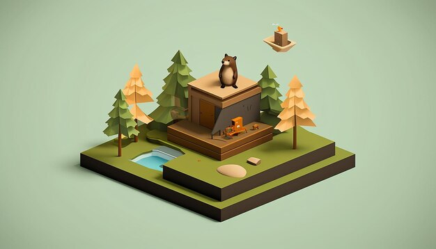 Photo groundhog day minimalist diorama isometric