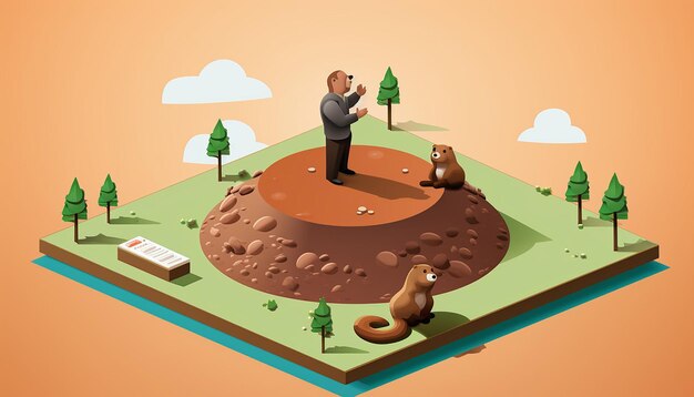 Photo groundhog day minimalist diorama isometric