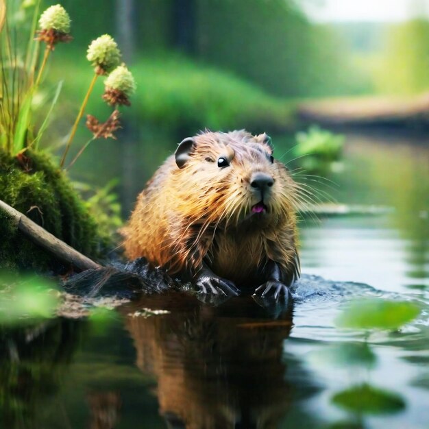 Photo groundhog on forest