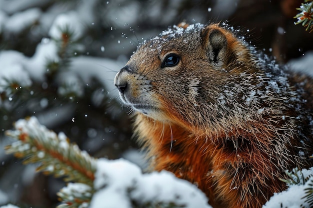 Groundhog in Snowy Landscape
