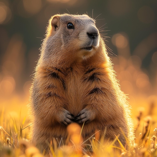 Photo groundhog standing in the grass with its front paws on its chest