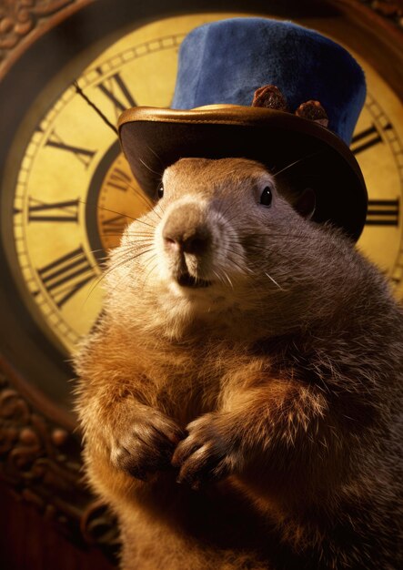 Groundhog с большими часами в День Groundhog генеративный ИИ