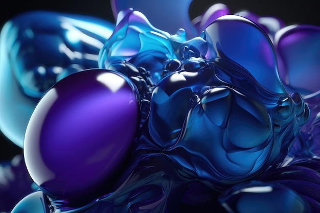Group of abstract blue and purple glossy shapes AI generated