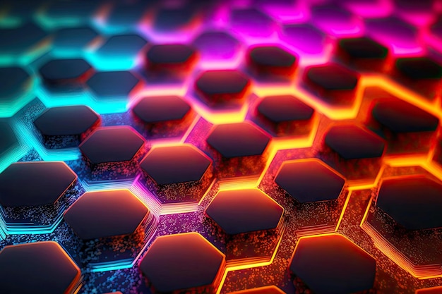 Group of abstract glowing hexagon tiles background 3d render digital illustration