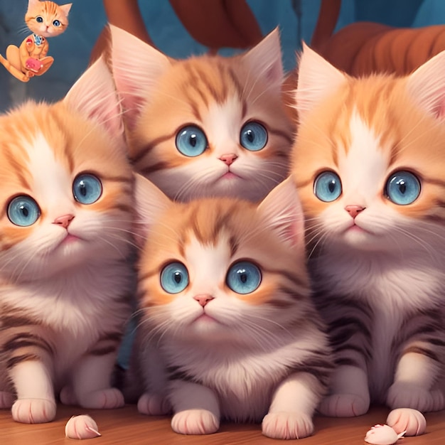 A group of adorable anime kittens playing