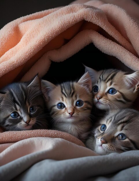 Photo a group of adorable kittens cuddled up together adorable kittens cuddled under a blanket