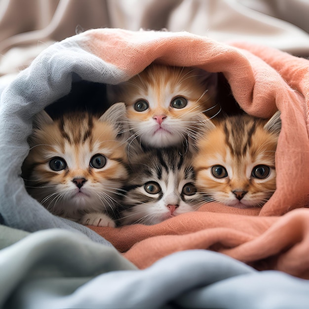 Photo a group of adorable kittens cuddled up together in a blanket