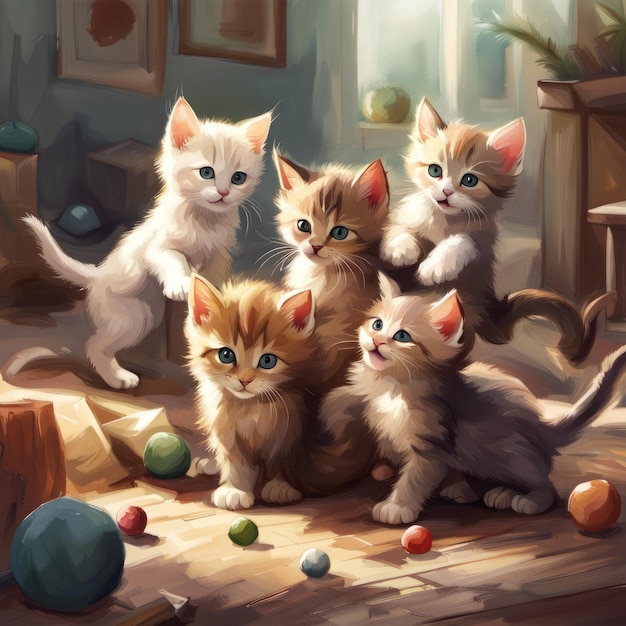 Группа очаровательных котят, прижавшихся друг к другу