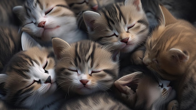 A group of adorable kittens cuddled up together