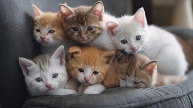 A group of adorable kittens cuddled up together