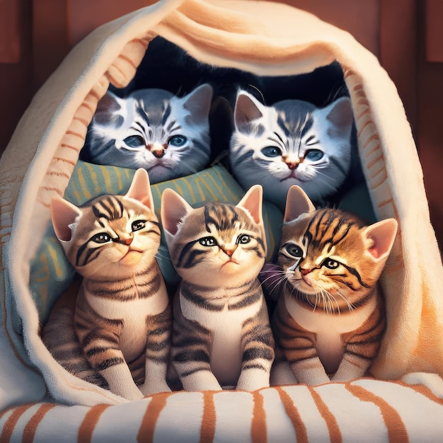 A group of adorable kittens cuddled up together