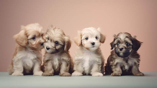 Photo group of adorable puppies of different breeds generative ai