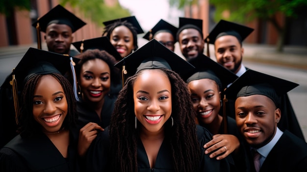 group of african american students in graduation cap