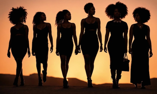 Foto gruppo di donne afroamericane che posano in studio fashion shot ai generative