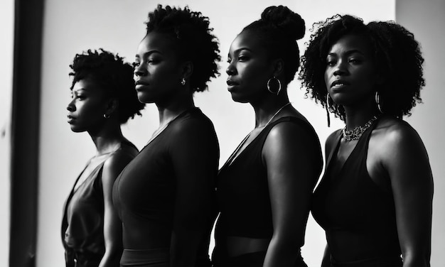 Group of african american women posing in studio Fashion shot ai generative