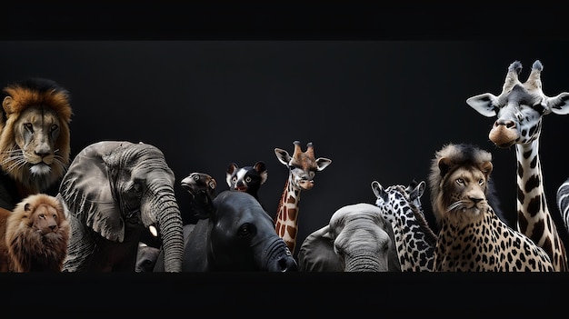 Foto un gruppo di animali africani si riunisce nel buio