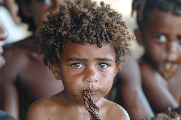 group of african children eating chocolate