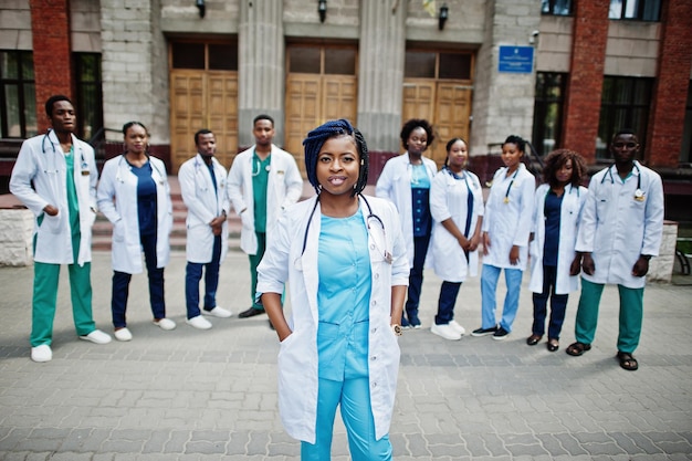 Group of african doctors students near medical university outdoor