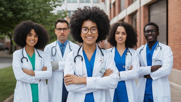 Group of african doctors students near medical university outdoor