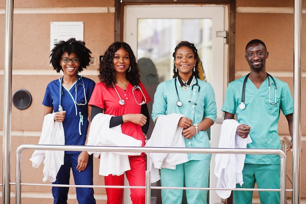 Group of african paramedic crew doctors